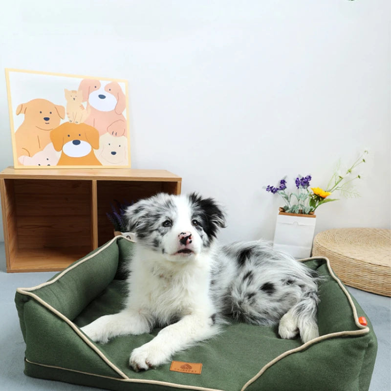 Premium Linen-Textured Dog Bed with Washable Cover – Comfort Meets Style!